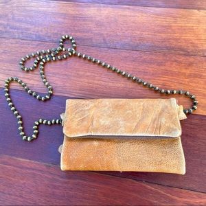 Free People Brown Leather Crossbody Clutch